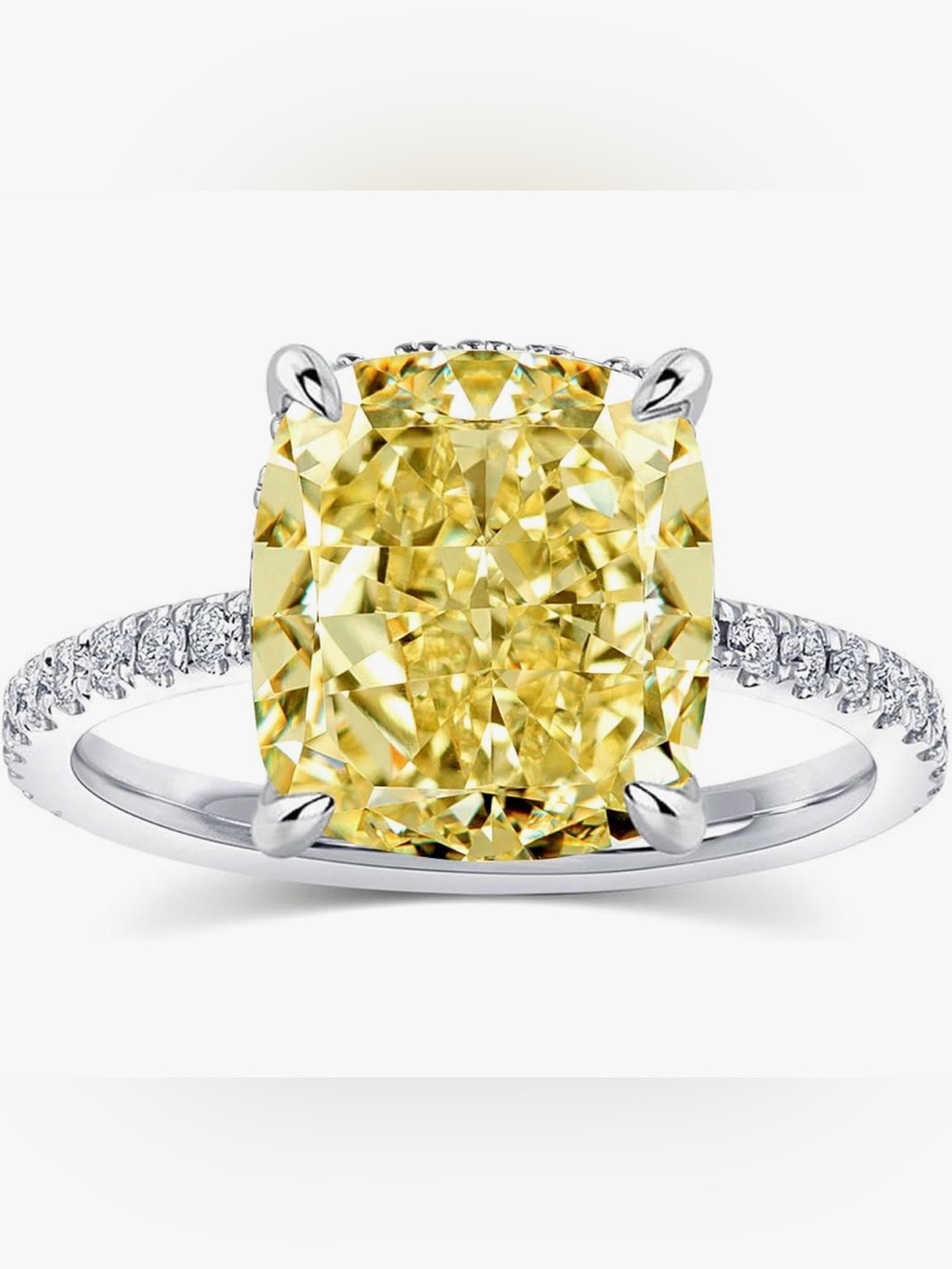 4 CT Yellow Cushion Cut CZ Engagement Ring S925 Sterling Silver 14K White Gold